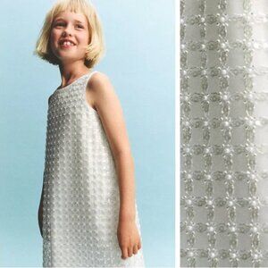 NYE Zara Kids Oyster White Metallic Mesh Dress. Size 13-14 - worn once